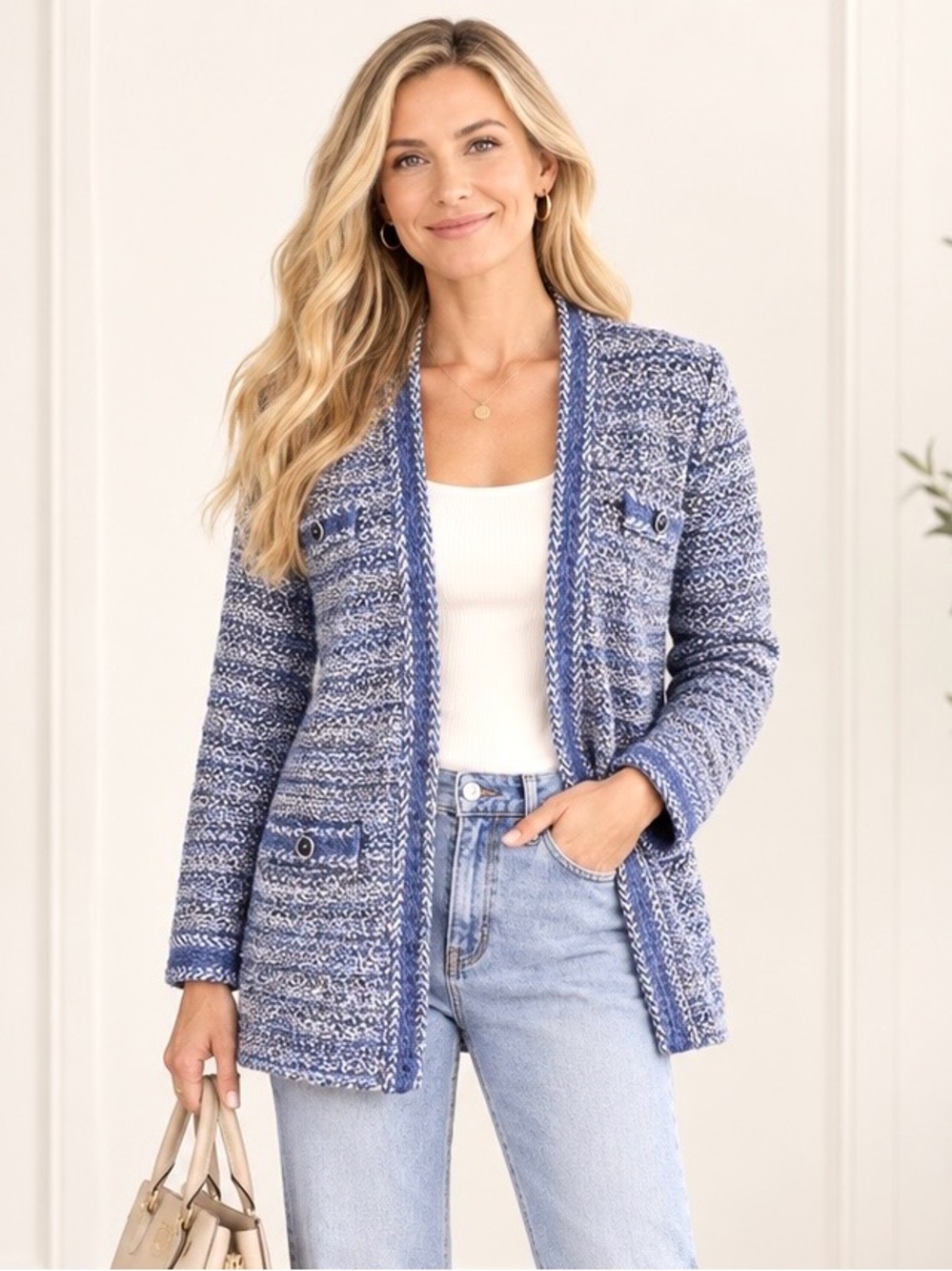 Chico’s Tweed Sweater Cardigan Jacket Size L